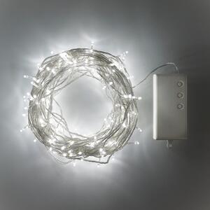 200 White LED Outdoor Battery Fairy Lights On Clear Cable