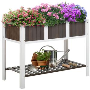 Outsunny Wooden Planter Raised Elevated Garden Bed Planter Flower Boxes with Shelf Solid Wood Outdoor/Indoor, 119x57x89cm