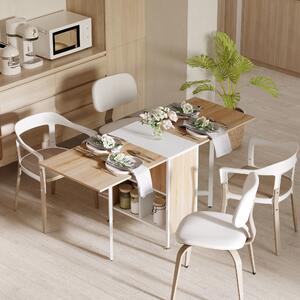 HOMCOM Foldable Dining Table Folding Workstation for Small Space with Storage Shelves Cubes Oak & White