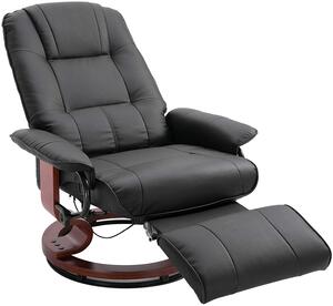 HOMCOM Manual Recliner Chair Armchair Sofa with Faux Leather Upholstered, Wood Base for Living Room Bedroom, Black