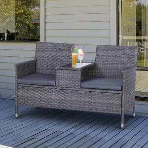 Outsunny Garden Rattan 2 Seater Companion Seat Wicker Love Seat Weave Partner Bench with Cushions Patio Outdoor Furniture - Grey