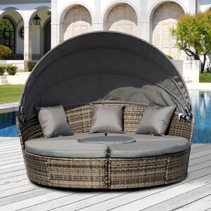 Outsunny 6-Seater Rattan Round Sofa Bed Garden Cushioned Wicker Furniture with Coffee Table Patio Conversation Furniture Set - Deep Grey