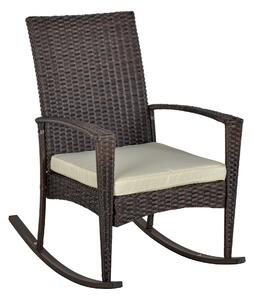 Outsunny Rattan Rocking Chair Rocker Garden Furniture Seater Patio Bistro Relaxer Outdoor Wicker Weave with Cushion - Brown