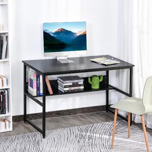 HOMCOM Study Desk with Storage Shelf, Adjustable Feet, Metal Frame, Home Office Laptop Writing Workstation, Black