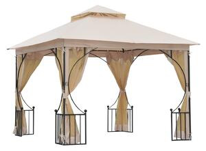 Outsunny 3 x 3 M Garden Gazebo Patio Party Tent Shelter Outdoor Canopy Double Tier Sun Shade Metal Frame Beige
