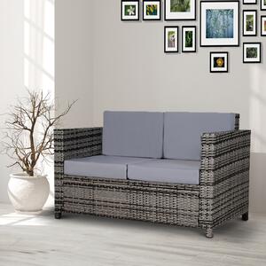 Outsunny 2 Seater Rattan Sofa Chair All-Weather Wicker Weave Chair Outdoor Garden Patio Furniture - Grey
