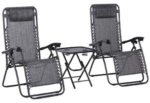 Outsunny Folding Zero Gravity Sun Lounger and Table Set, Reclining Garden Chairs with Cup Holders, Light Grey