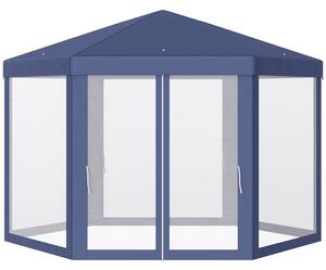 Outsunny Hexagon Netting Gazebo 4M Tent, Patio Canopy Outdoor Shelter for Party Activities, Shade Resistant, Blue