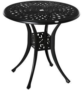 Outsunny 78cm Round Garden Dining Table Bistro Set with Parasol Hole Antique Cast Aluminium Outdoor Table, Black