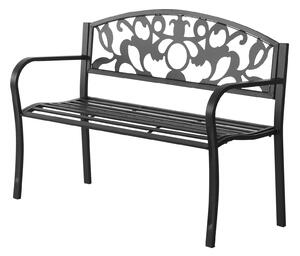 Outsunny 2 Seater Outdoor Patio Garden Metal Bench Park Yard Furniture Porch Chair Seat Black 128L x 91H x 50W cm