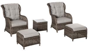 Outsunny Deluxe Garden Rattan Furniture Sofa Chair & Stool Table Set Patio Wicker Weave Furniture Set Aluminium Frame Fully-assembly - Brown