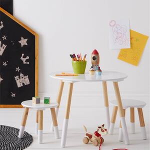 Kids Round Table with 2 Stools - White and Oak