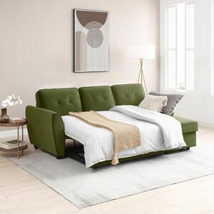 Mila Velvet Corner Double Sofa Bed Green