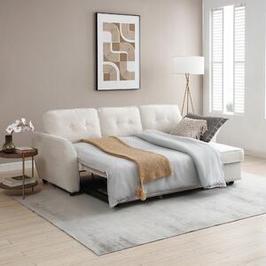 Mila Textured Weave Corner Double Sofa Bed Beige