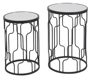 Set of 2 Caprisse Mirrored Glass Side Tables Black