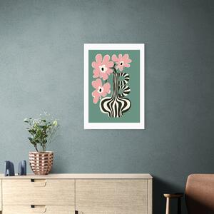 Floral Stripe Print by Miho Art Studio White/Green/Pink