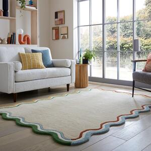 Elements Wave Natural Border Wool Rug Beige/Green/Yellow