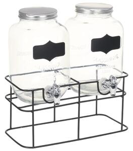 Beverage Dispensers 2 pcs with Stand 2 x 4 L Glass
