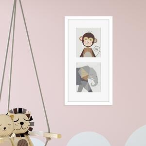 Monkey & Elephant Framed Print MultiColoured