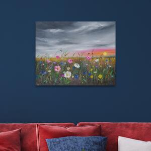The Art Group Sunset Over Wildflowers Canvas MultiColoured