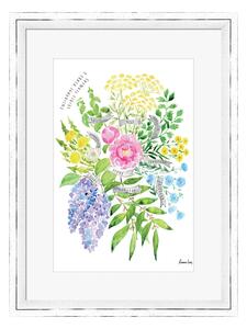Culinary Herbs & Edible Flowers Watercolour Bouquet Framed Print MultiColoured