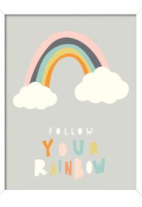 Follow Your Rainbow Framed Print Grey/White/Pink