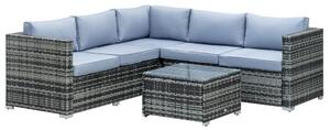 Outsunny 5-Seater Rattan Garden Furniture Sets Wicker Patio Conservatory Dining Set w/Corner Sofa Loveseat Coffee Table Cushions, Grey