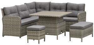 Outsunny 6 Pieces Outdoor PE Rattan Garden Furniture, Patio Wicker Sectional Conversation Corner Sofa w/ Soft Padded Cushion & Liftable Coffee Table