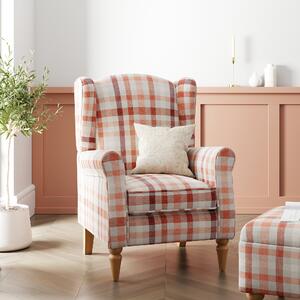 Oswald Check Armchair, Bright Coral Coral