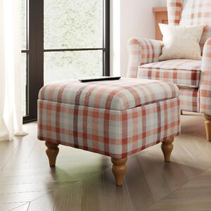 Oswald Check Footstool, Bright Coral Coral