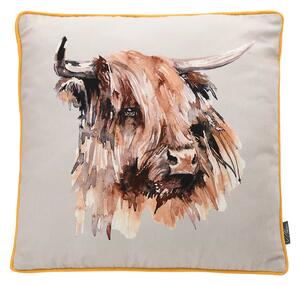 Meg Hawkins Highland Cow Cushion Grey