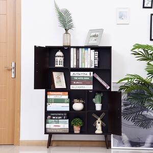 HOMCOM Sideboard Bookshelf Free Standing Bookcase Shelves Unit Display Storage Cabinet Wooden Leg w/ Two Doors Walnut