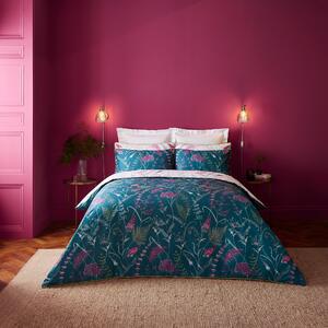 Dorma Winter Garden Teal 100% Cotton Reversible Duvet Cover and Pillowcase Set Green/Pink