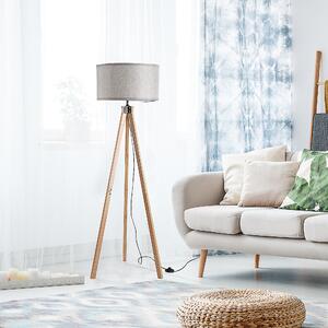 HOMCOM Elegant Wooden Tripod Floor Lamp, Free Standing E27 Bulb Compatible for Versatile Home Office Use, Grey