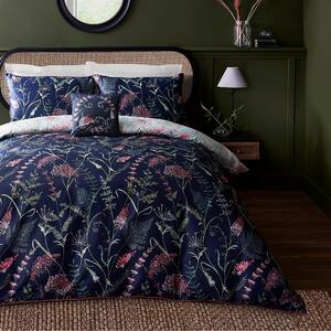Dorma Winter Garden Navy 100% Cotton Reversible Duvet Cover and Pillowcase Set Navy Blue/Pink/Green