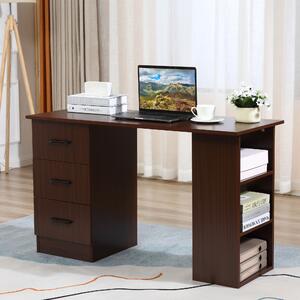 HOMCOM Writing Desk 120cm with Storage Shelves and Drawers, Study Workstation for Home Office, Walnut Brown