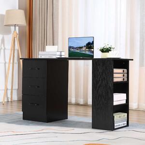 HOMCOM 120cm Computer Desk with Storage Shelves Drawers, Writing Table Study Workstation for Home Office, Black