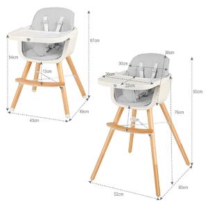 Costway 3 in 1 Baby High Chair with Adjustable Legs and Tray for Dining-Grey