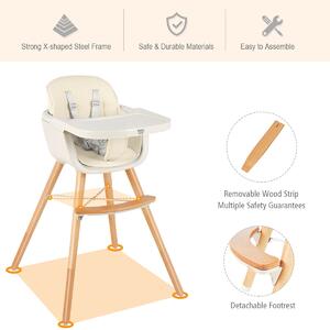 Costway 3 in 1 Baby High Chair with Adjustable Legs and Tray for Dining-White