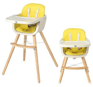 Costway 3 in 1 Baby High Chair with Adjustable Legs and Tray for Dining-Yellow