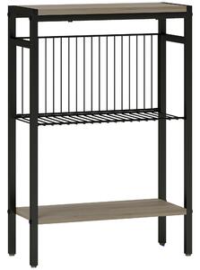 HOMCOM Steel Bedside Table, Sturdy Three Shelf Industrial Side Table with Adjustable Feet, 62.5H x 43W x 18Dcm, Maximum load 12kg, Grey Aosom UK