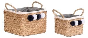 Basket set DKD Home Decor Natural Fibre Pompoms 33 x 33 x 25 cm