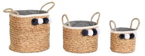 Basket set DKD Home Decor Natural Fibre Pompoms 40 x 40 x 35 cm 41 x 37 x 36 cm