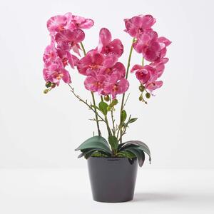 Large 60cm Lifelike Pink Artificial Orchid in Black Ceramic Pot