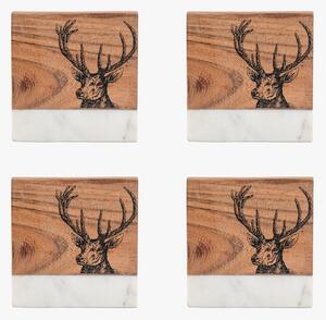 Wildwood Stag Marble Coaster in White, Set of 4