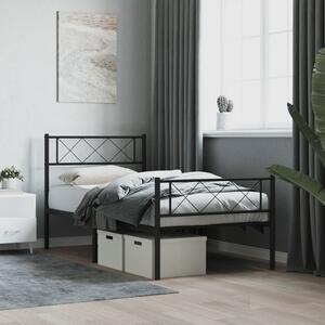 Metal Bed Frame with Headboard and Footboard Black 75x190 cm 2FT6 Small Single
