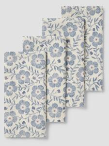 Dusk Blue Folk Floral Linen Blend Napkins Set of 4 | 45 x 45cm | Piglet in Bed