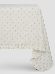 Mellow Green Martha Floral Frill Linen Blend Tablecloth | Round | Piglet in Bed