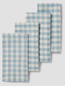 Warm Blue Gingham Linen Blend Napkins Set of 4 | 45 x 45cm | Piglet in Bed