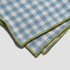 Warm Blue Gingham 100% Linen Tablecloth | Medium | Piglet in Bed